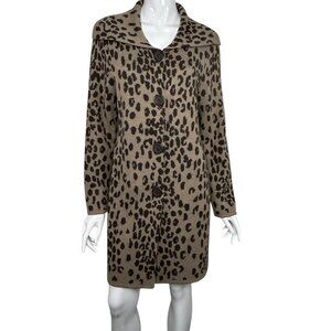 Chicos Cardigan Sweater Womens 2 Medium Leopard Wool Brown Long Sleeve Mob Wife